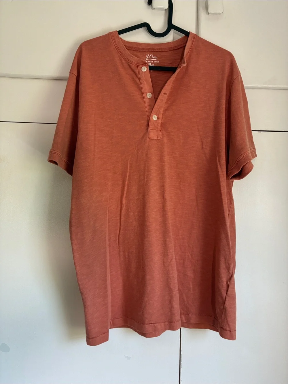 J. Crew Mens Coral Orange Short-Sleeve Button Up Lightweight Henley Shirt NWT